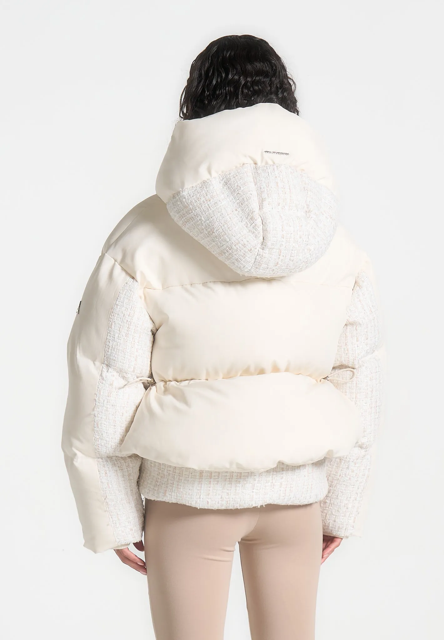 Oversized Tweed Puffer Jacket - Cream