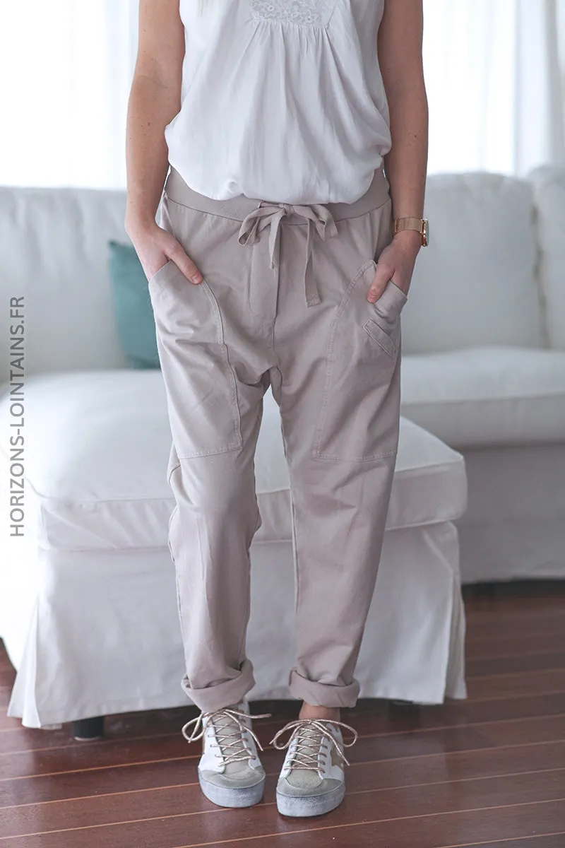 Pantalon de jogging urbain couleur beige à poches