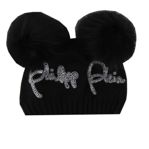 Philipp Plein Junior Black Diamante Logo Beanie