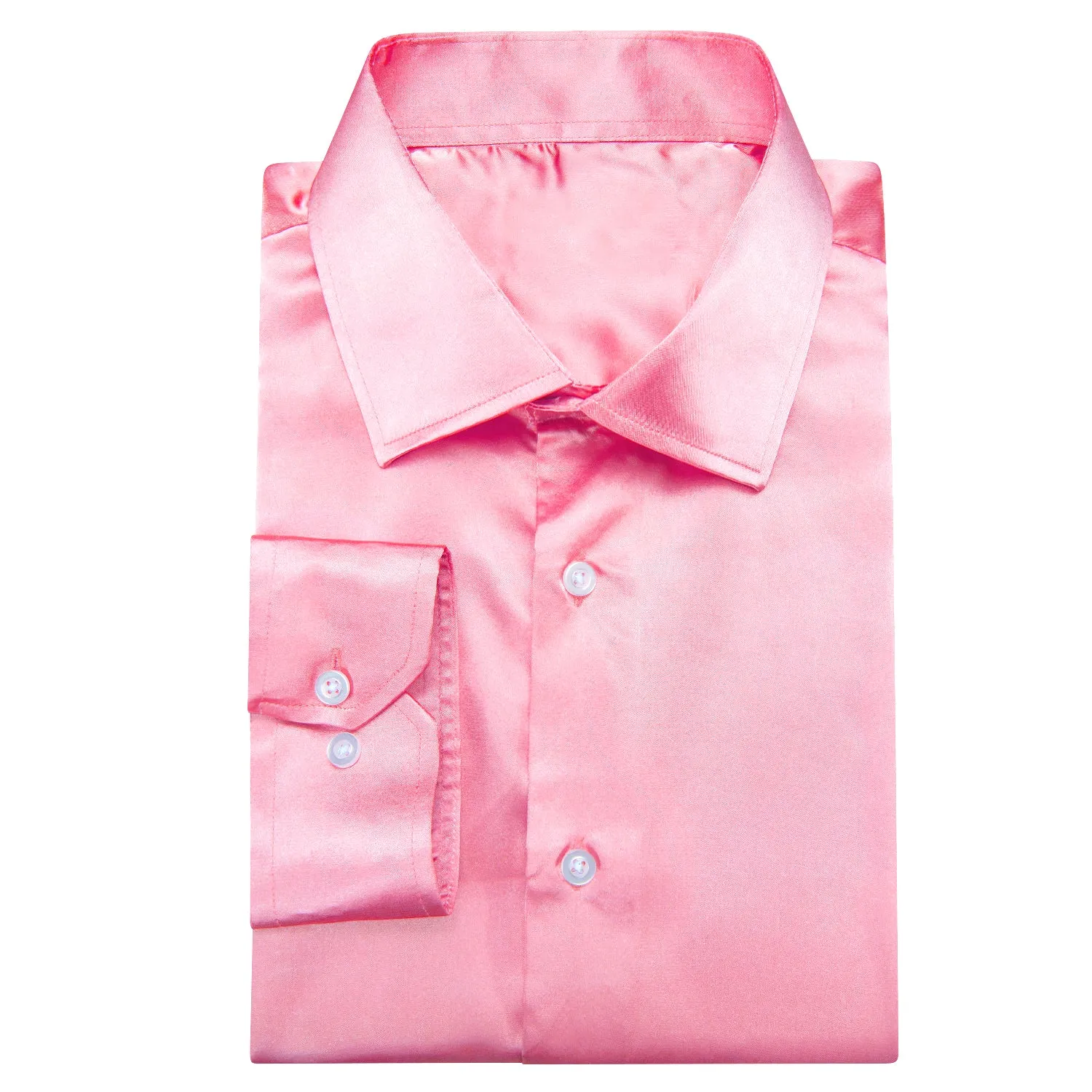 Pink Solid Satin Men's Long Sleeve Dress Shirt