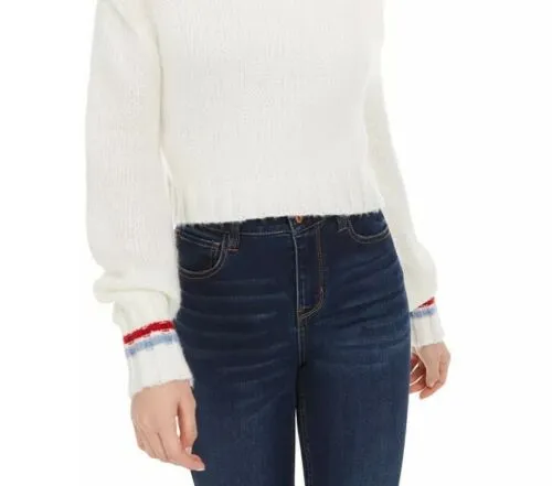 Planet Gold Juniors' Turtleneck Cropped Sweater White