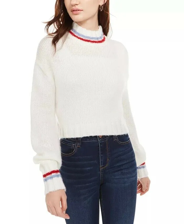 Planet Gold Juniors' Turtleneck Cropped Sweater White