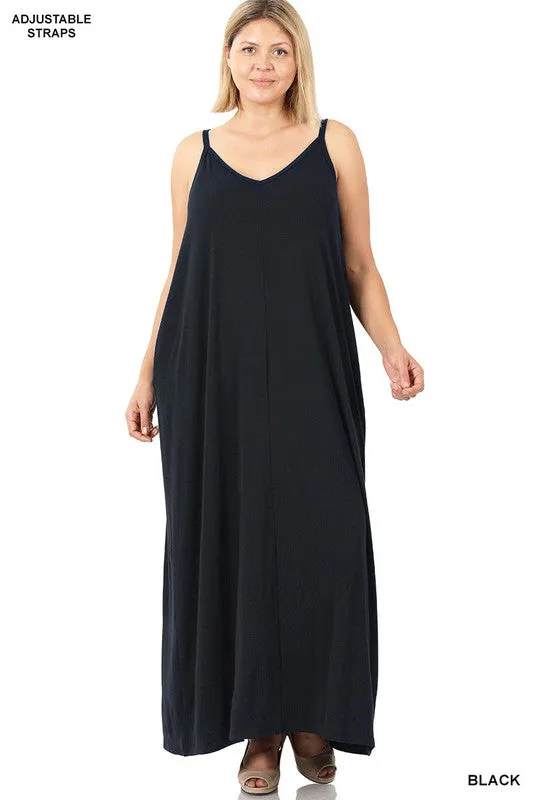 Plus V-Neck Cami Maxi Dress with Side Pockets