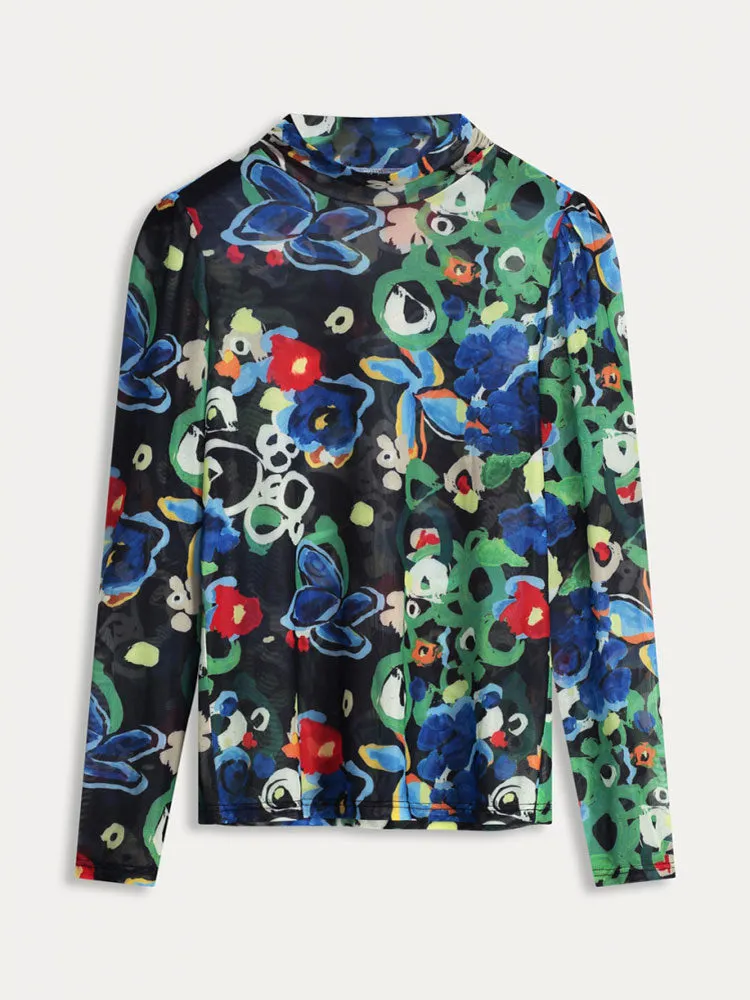 Pom Turtleneck Top Flower Glory Multi