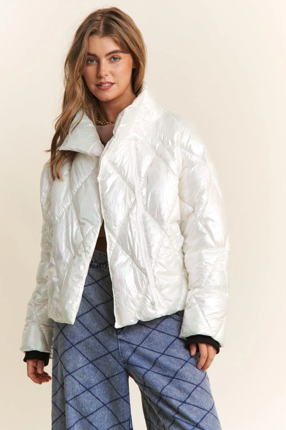 Puffer Jacket J.NNA Quilted Mock Neck Long Sleeve Coat