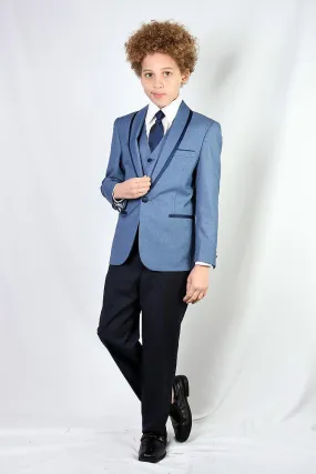 "Genova" Kids Steel Blue Shawl Tuxedo (5-Piece Set)