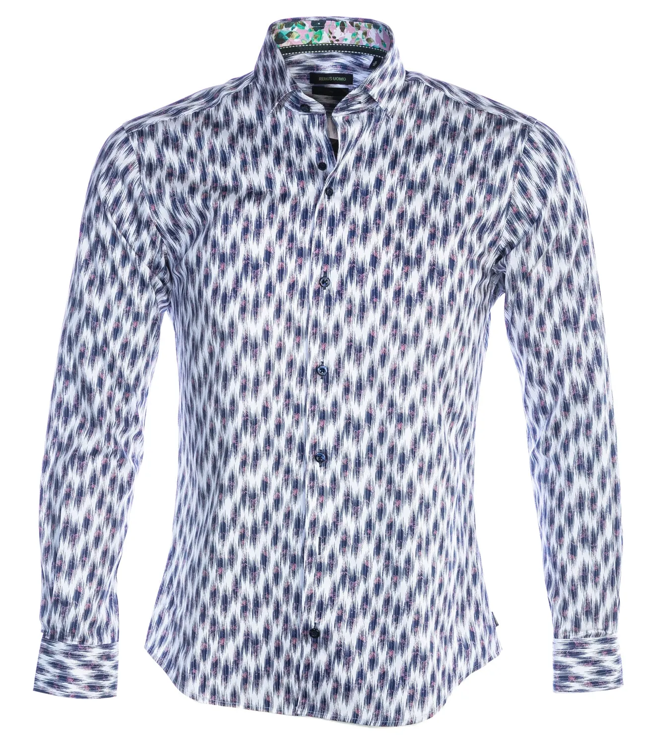 Remus Uomo Abstract Print Shirt in White & Navy