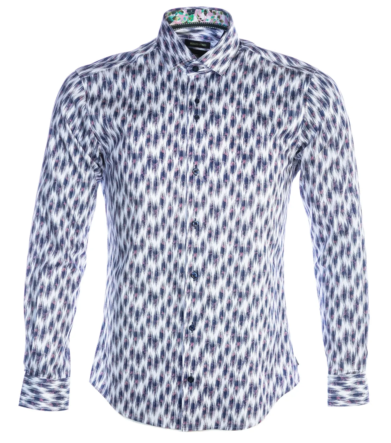 Remus Uomo Abstract Print Shirt in White & Navy