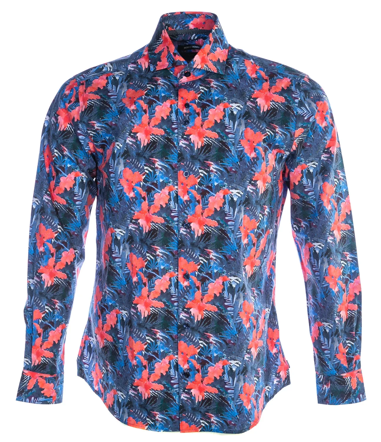 Remus Uomo Floral Print Shirt in Navy & Red