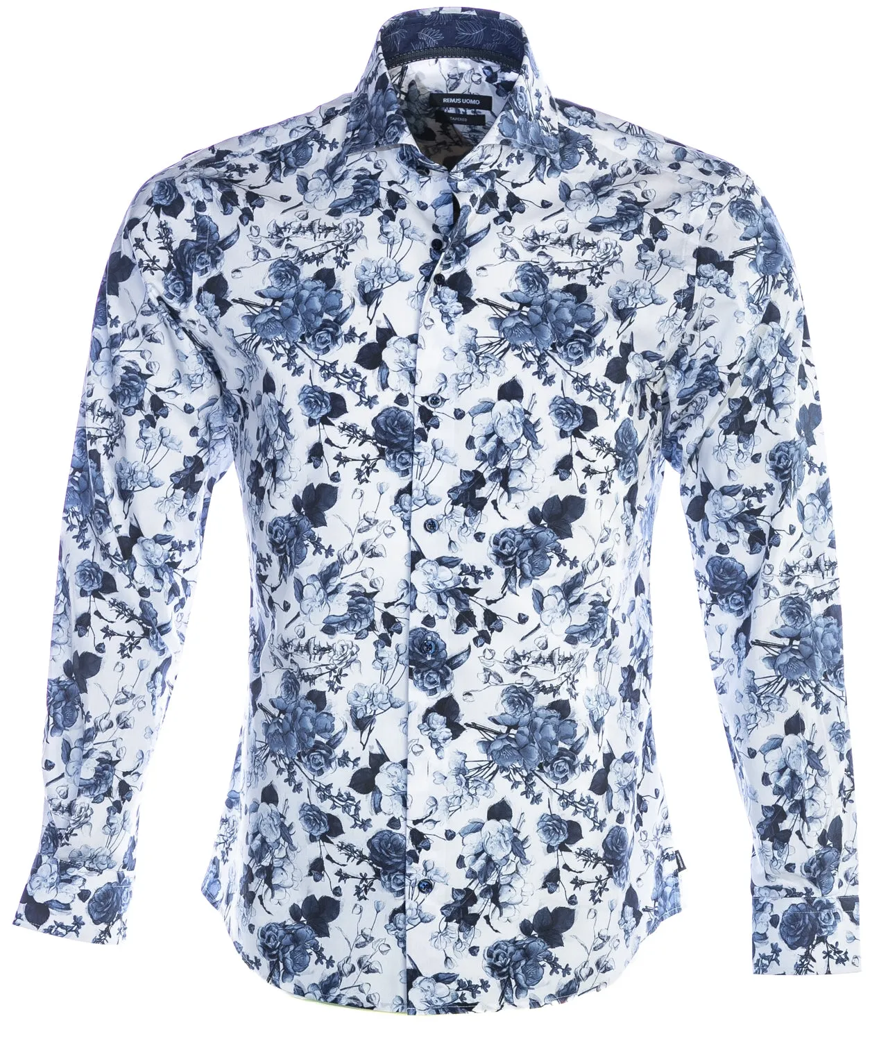 Remus Uomo Floral Print Shirt in White & Navy