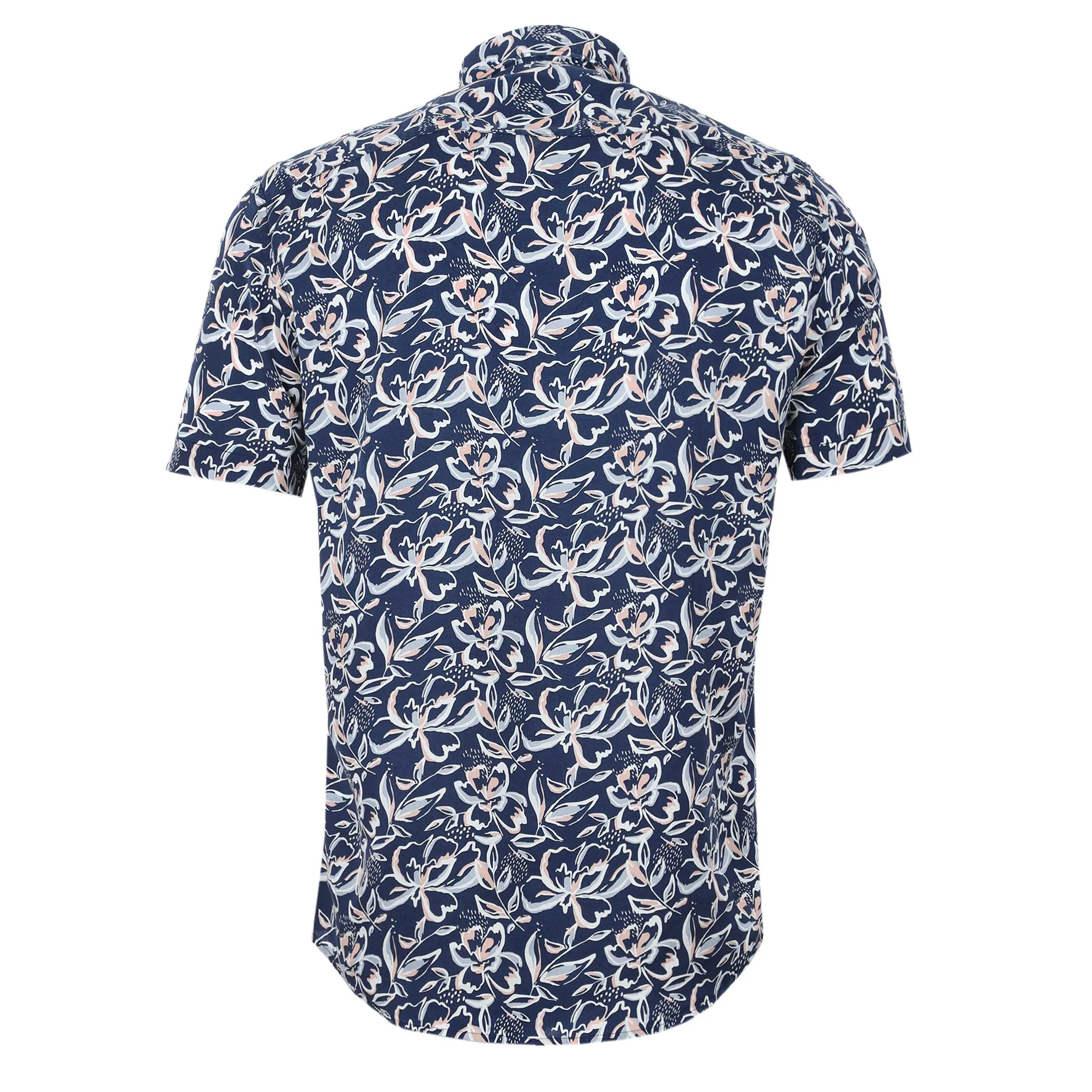 Remus Uomo Parker Floral Print Short Sleeve Shirt in Navy