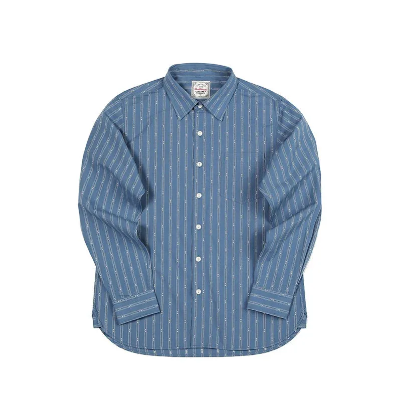 Retro 1930s Stripes Jacquard Shirts - Men's Cotton Workwear