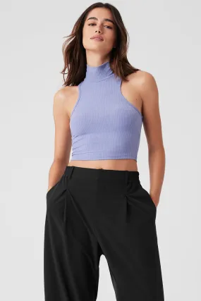 Ribbed Sea Coast Cropped Turtleneck Tank - Lilac Blue.