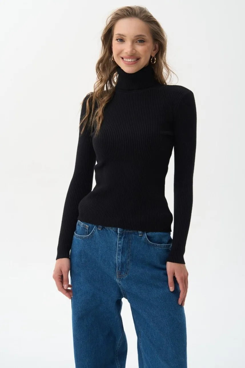 Ribbed turtleneck sweater in color black