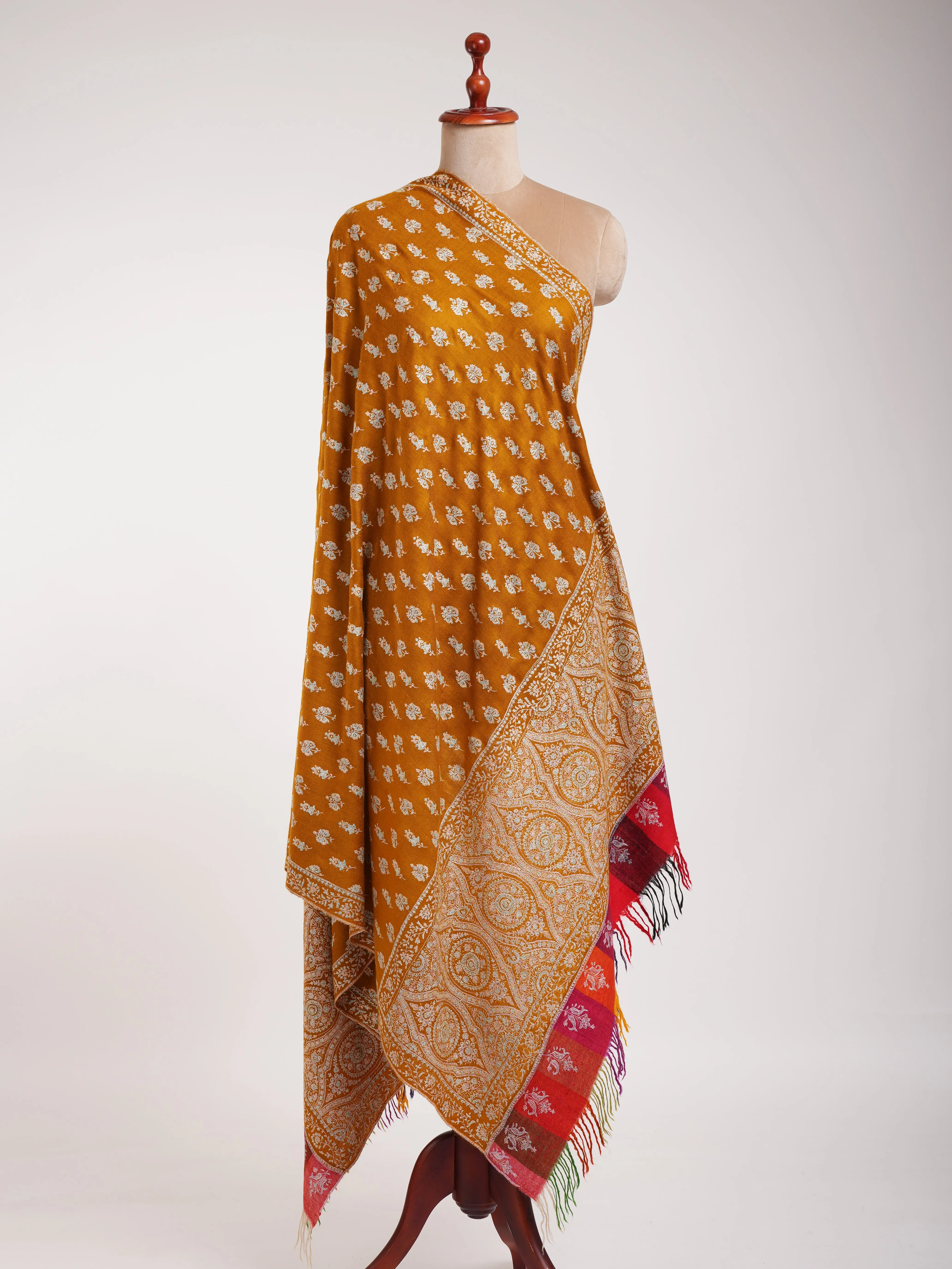 Royal Mustard Handmade Indian Pashmina Embroidered Shawl