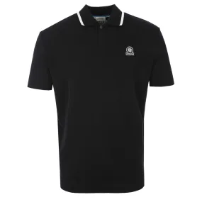 Sandbanks Jacquard Stripe Knit Polo Shirt in Black