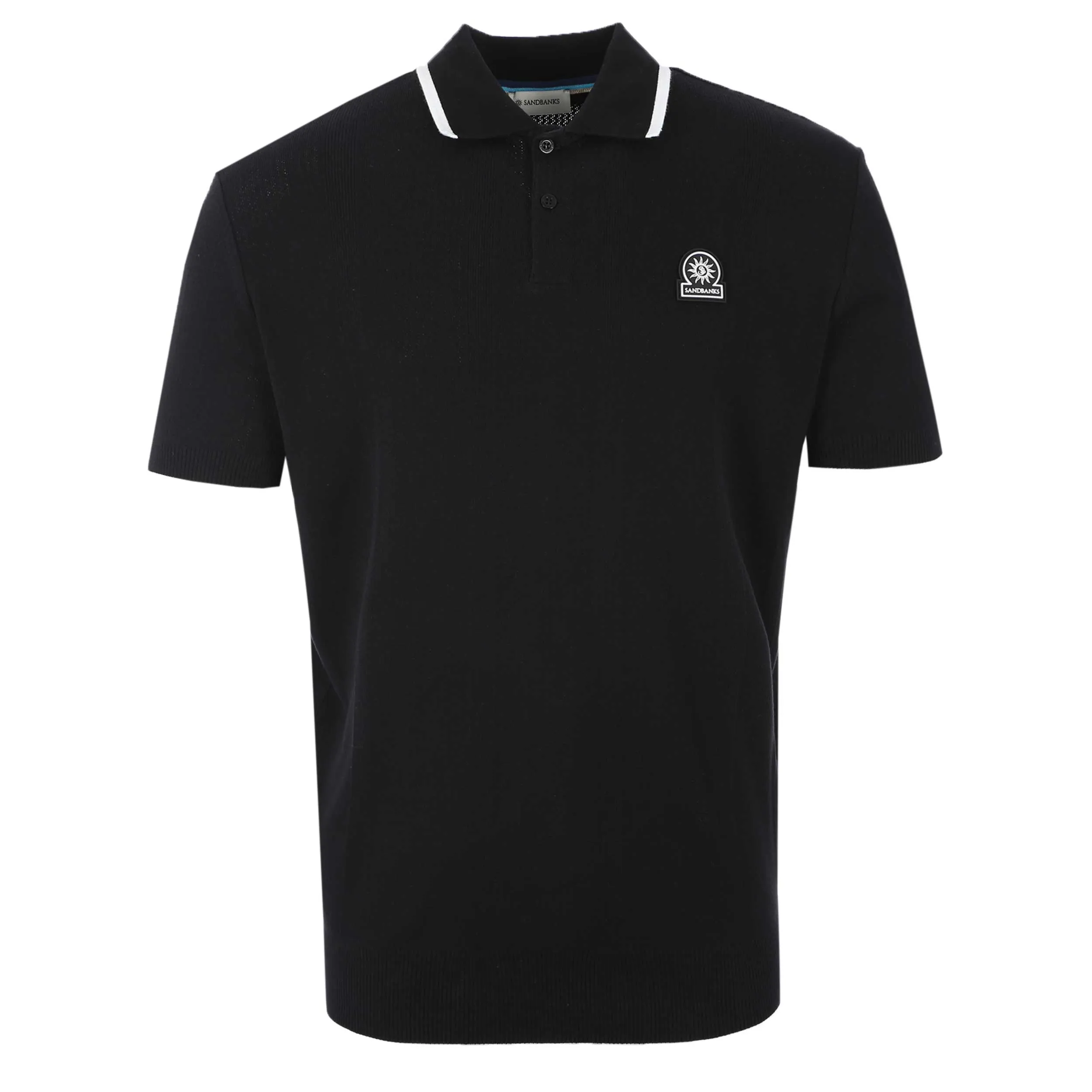 Sandbanks Jacquard Stripe Knit Polo Shirt in Black