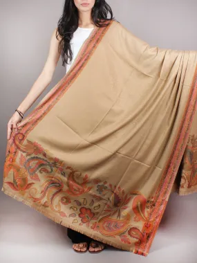 Sandy Brown Black Red Shawl in Paisley-Self With Sozni Border From Kashmir - S200203