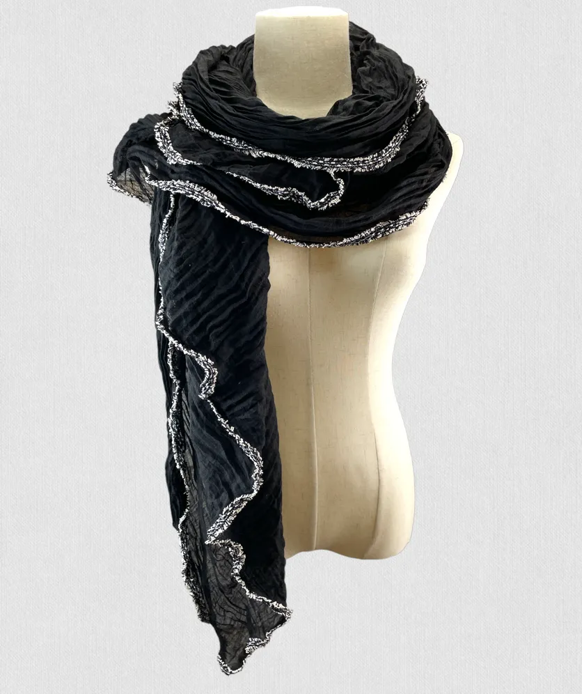 Scarf Cotton Soft Pleated Fuzzy Edges