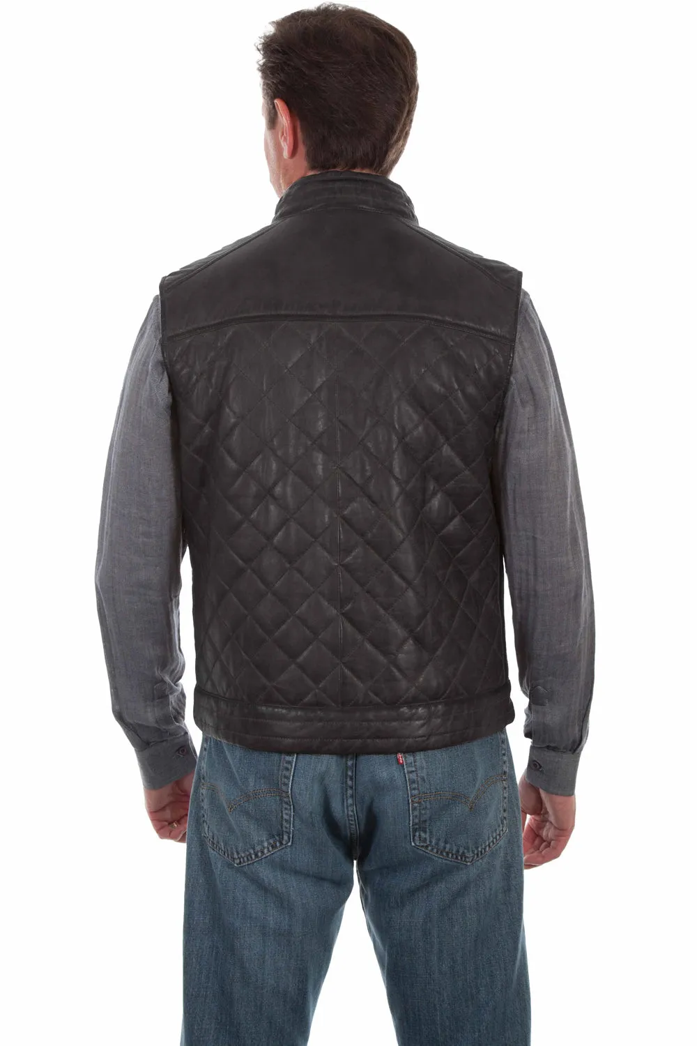 Scully Mens Rugged Quilted Black Leather Leather Vest