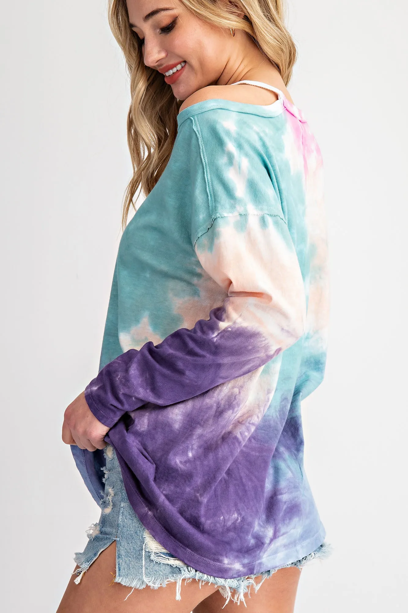 Shoulder Cut Out Tie Dye Top