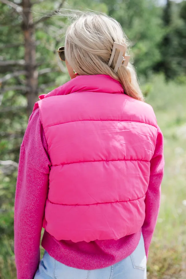 Sights To See Fuchsia Cropped Puffer Vest SALE