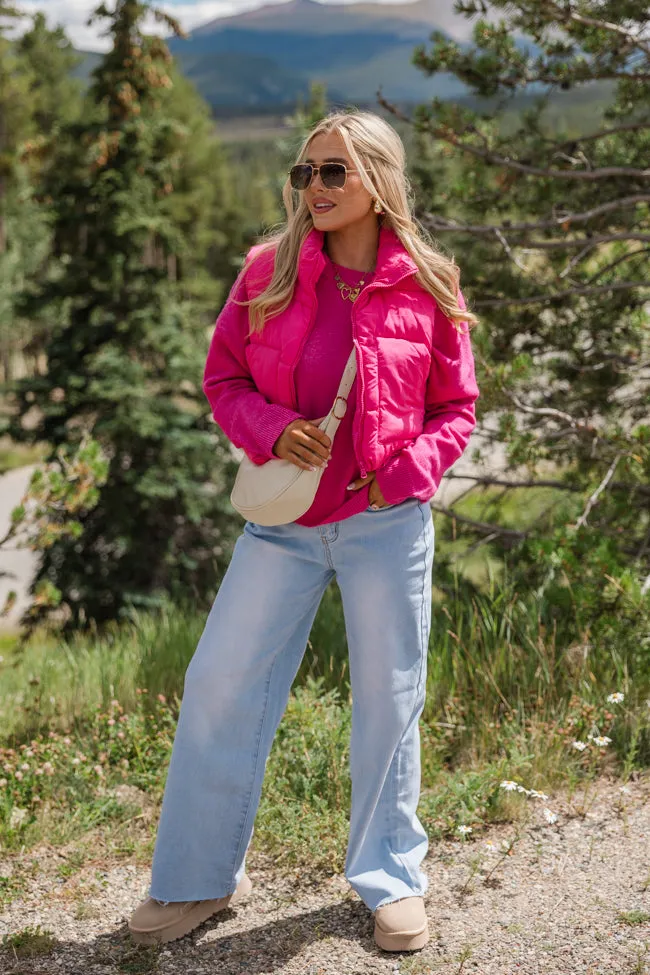 Sights To See Fuchsia Cropped Puffer Vest SALE