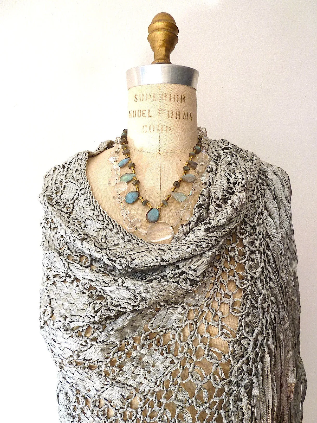 Silk Macrame Triangle Shawl Wine