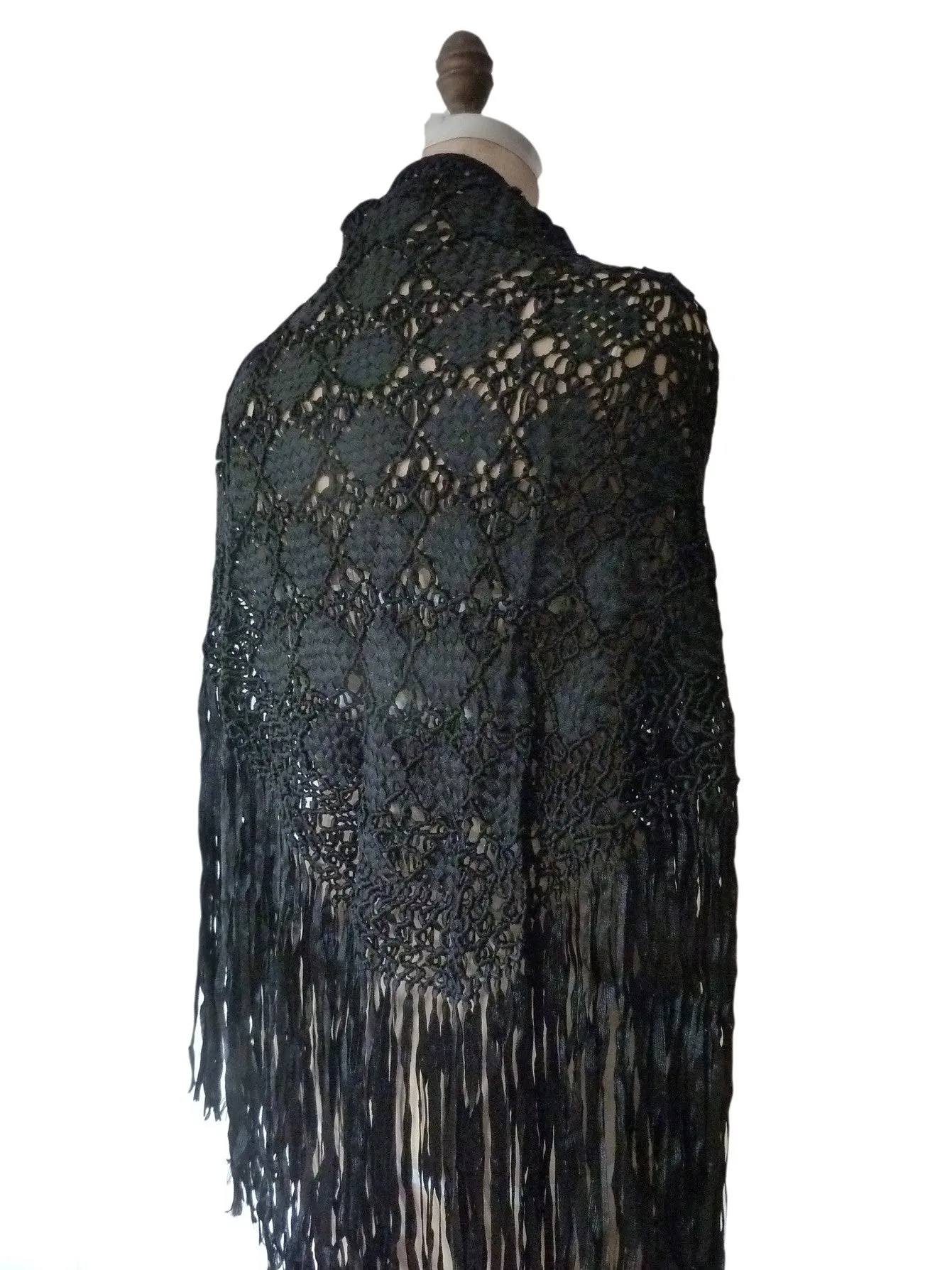 Silk Macrame Triangle Shawl Wine