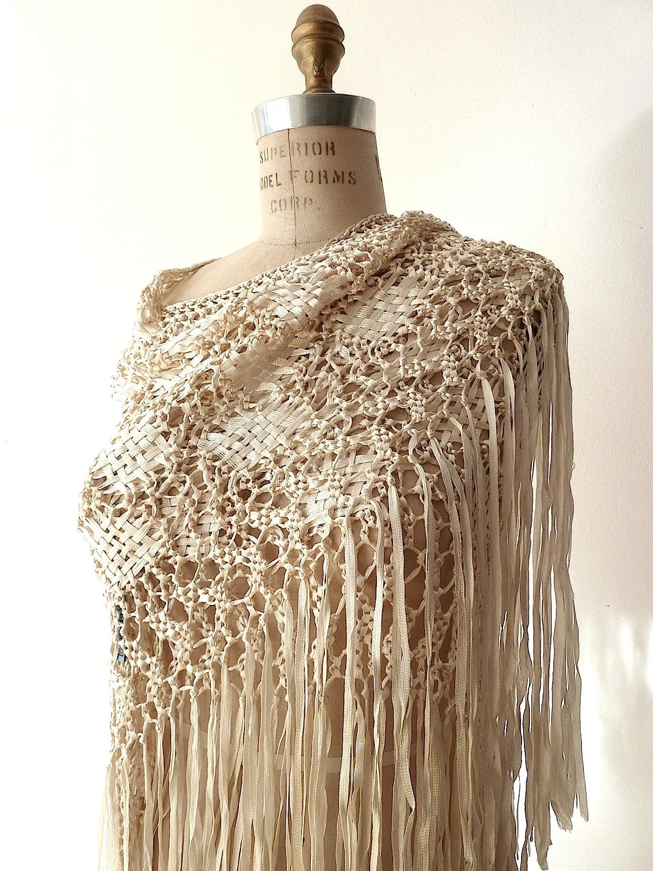 Silk Macrame Triangle Shawl Wine