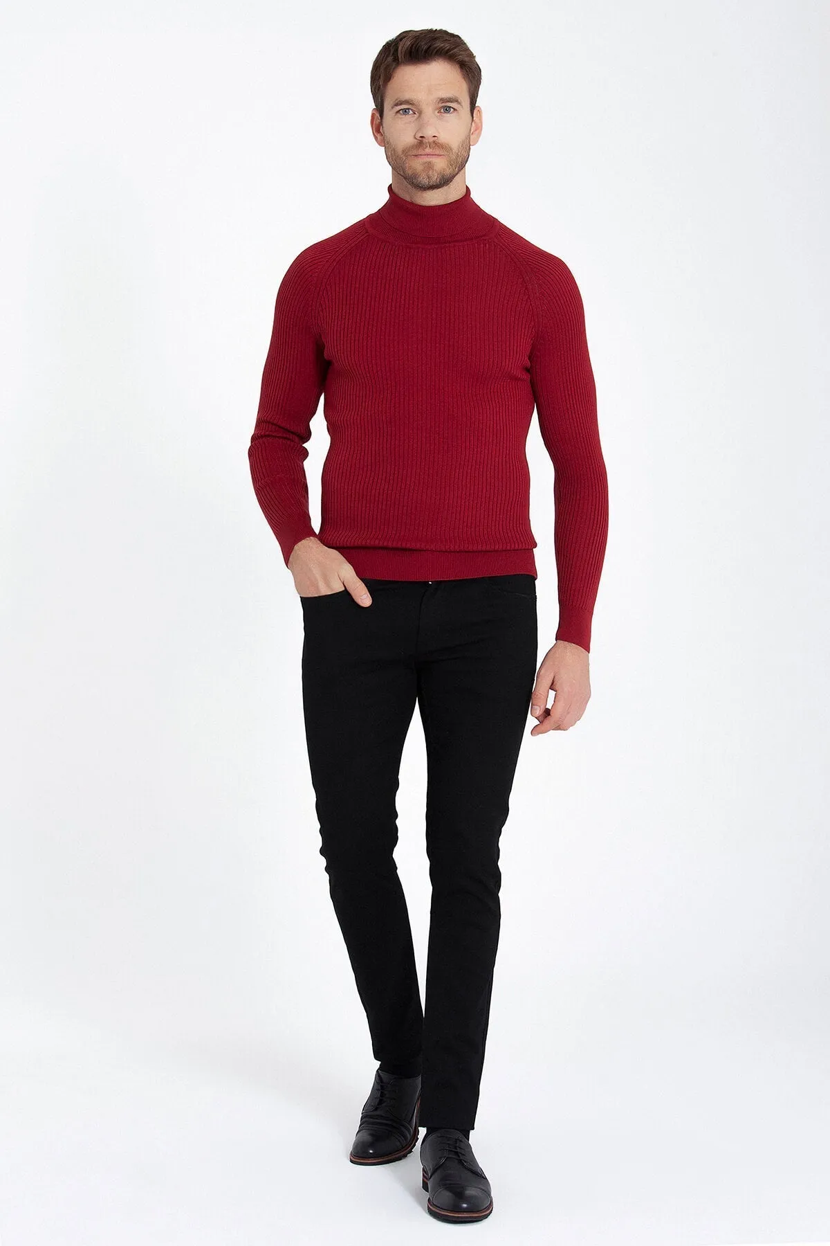 Slim Fit Red Turtleneck Sweater