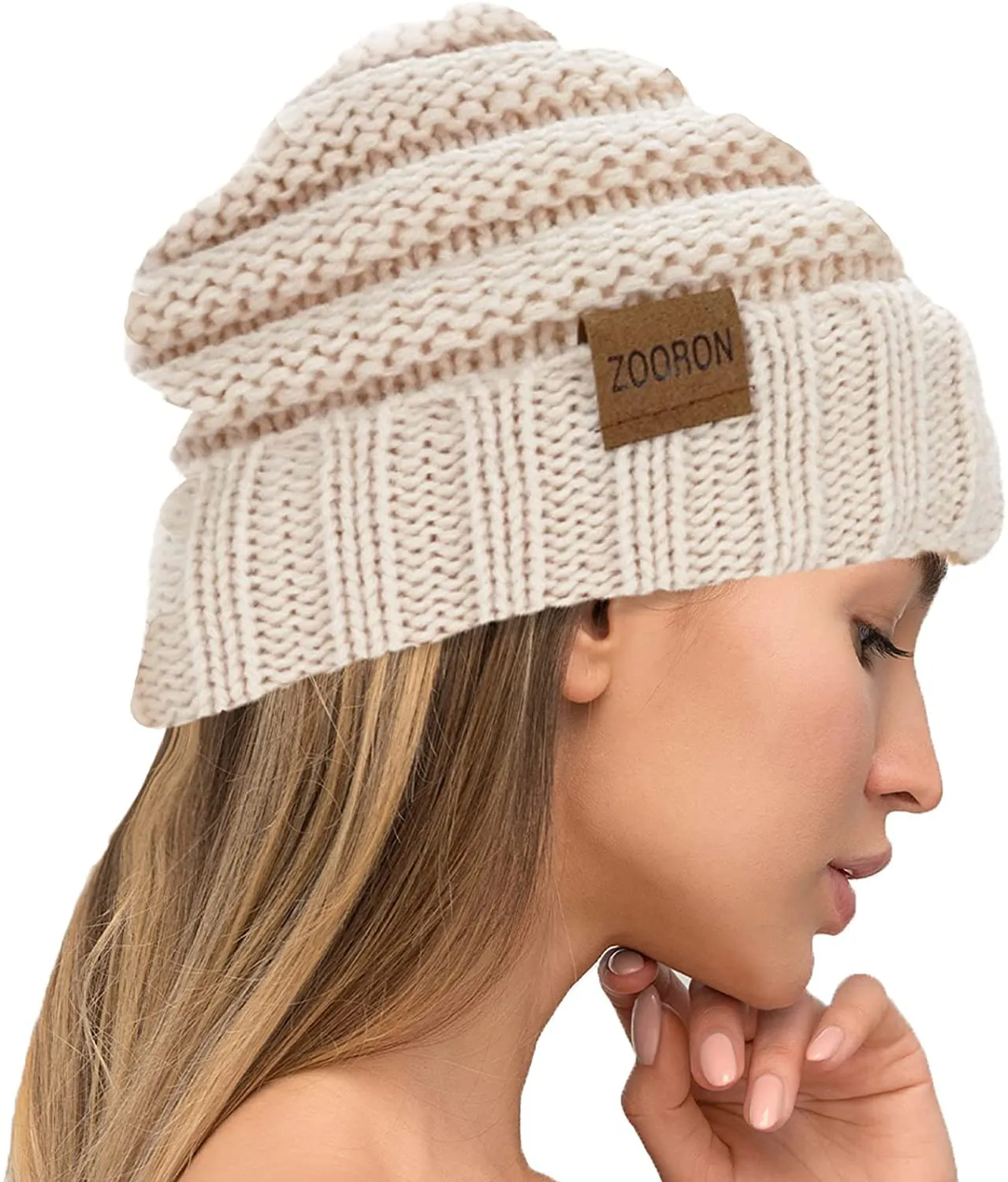 Slouchy Cable Knit Beanie Hat for Women