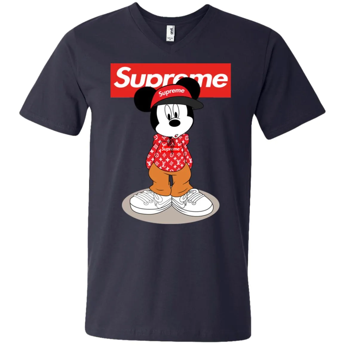 Supreme Mickey Mouse T-shirt Men V-Neck T-Shirt