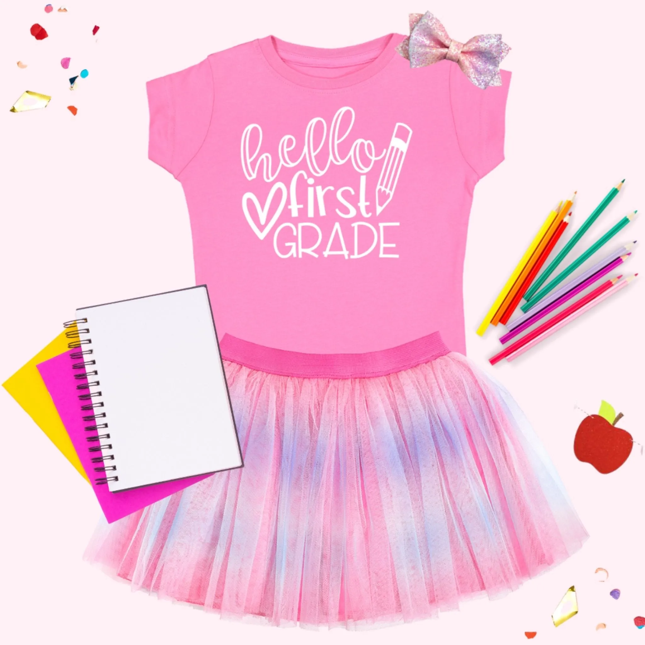 Sweet Wink Girls Pink HELLO FIRST GRADE S/S Shirt