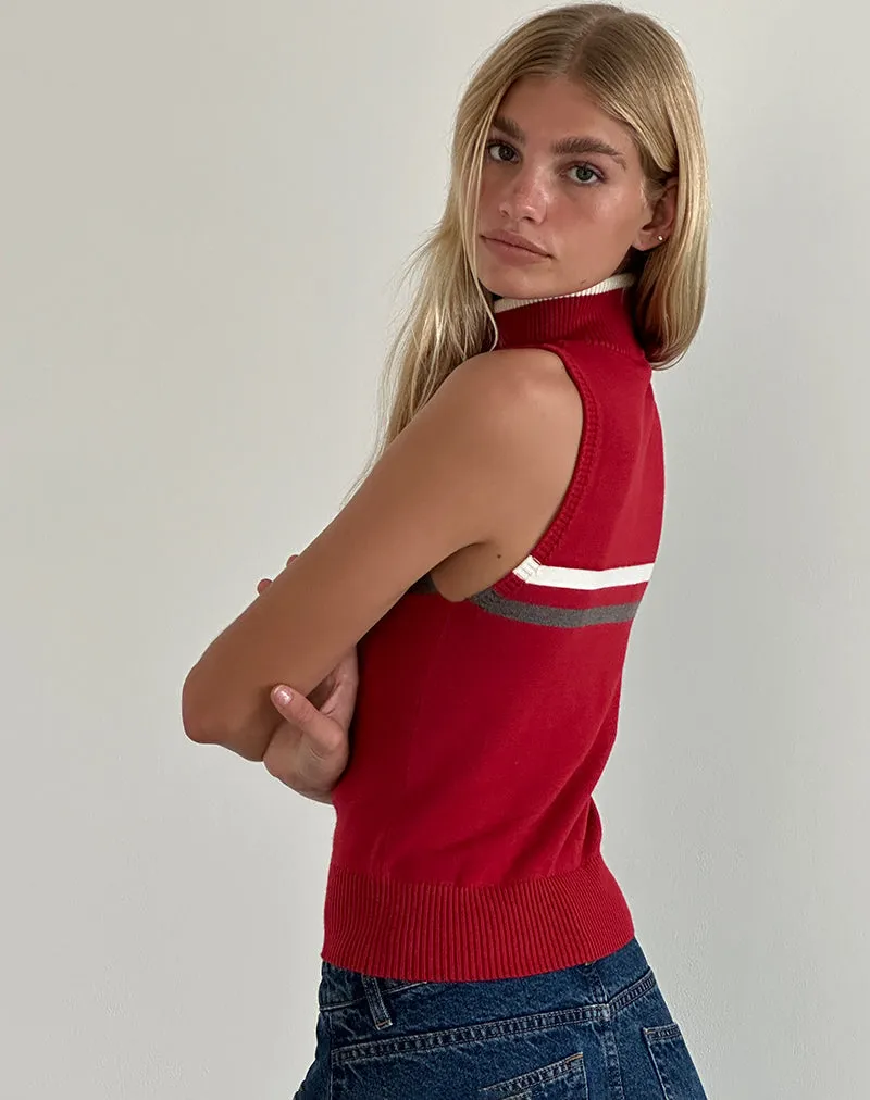 Tabeya Sleeveless Knit Jacket in Red