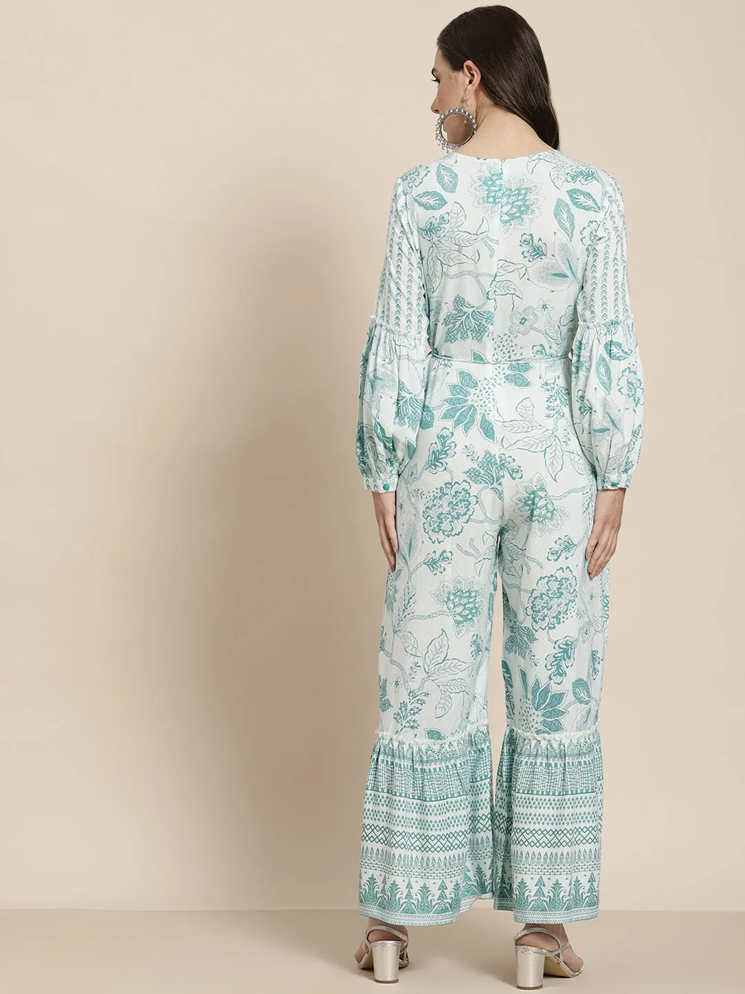 Teal Rayon Printed Jumpsuit