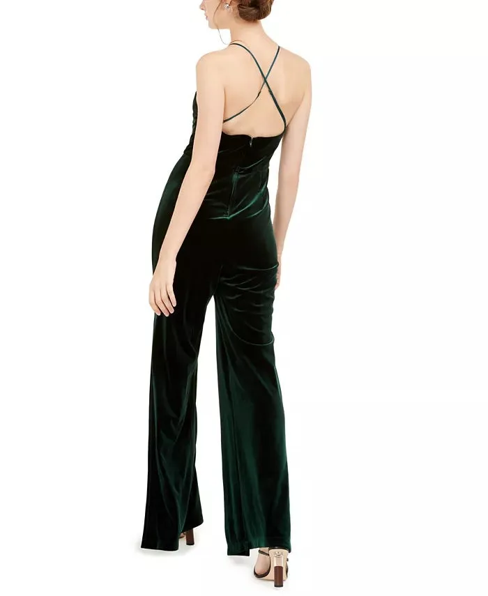 Teeze Me Women's Juniors' Velvet Jumpsuit Green Size 1