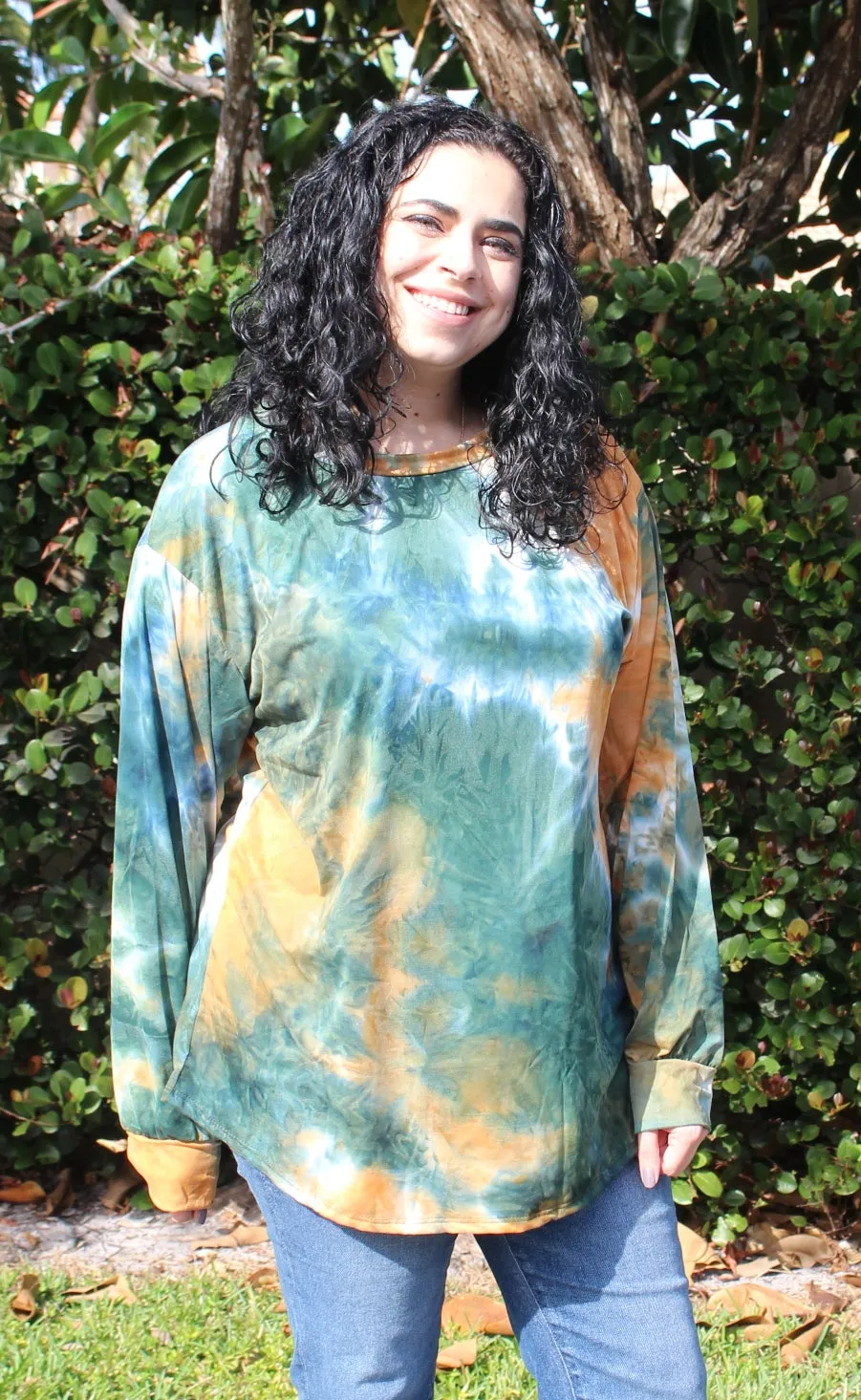 Tie Dye Long Sleeve Top, Olive