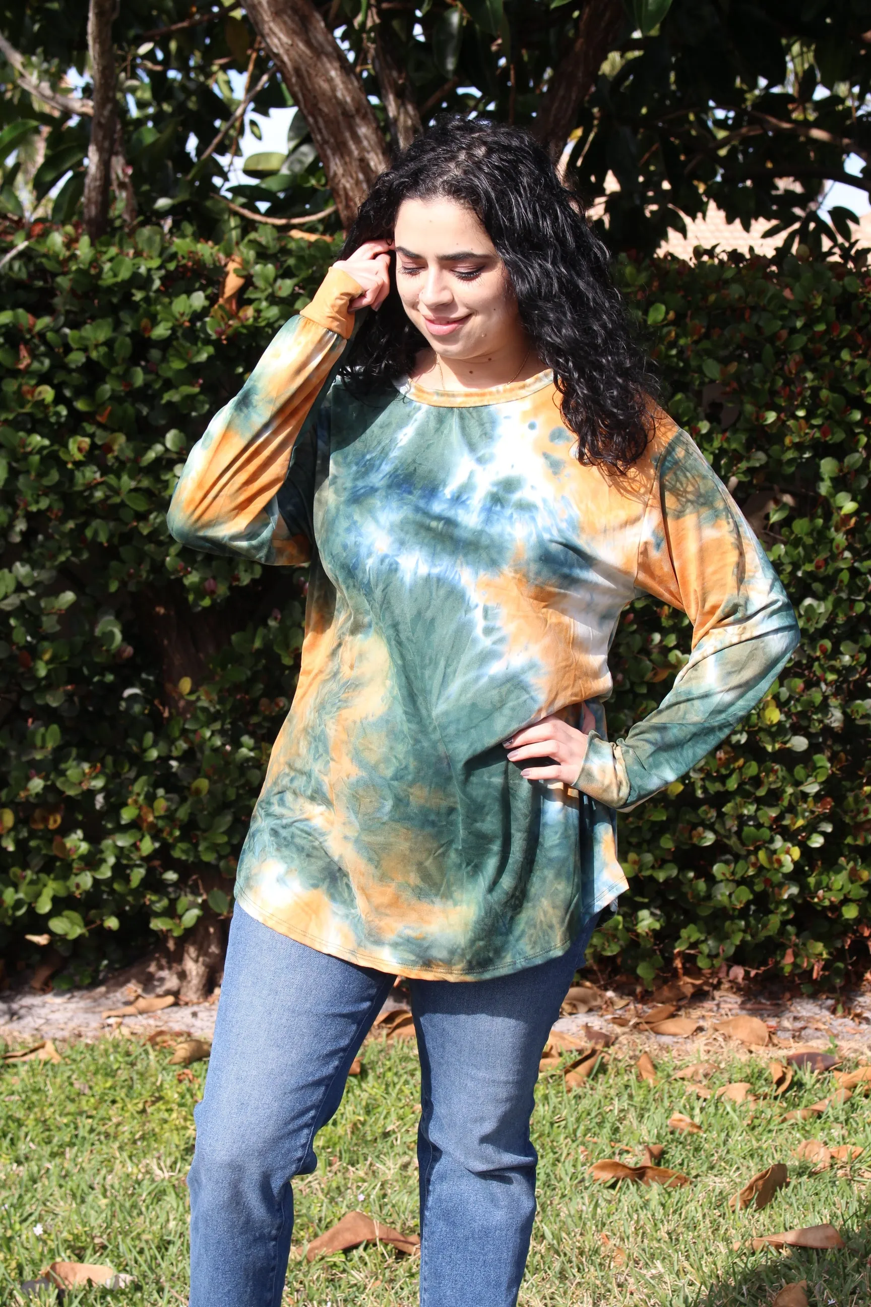 Tie Dye Long Sleeve Top, Olive