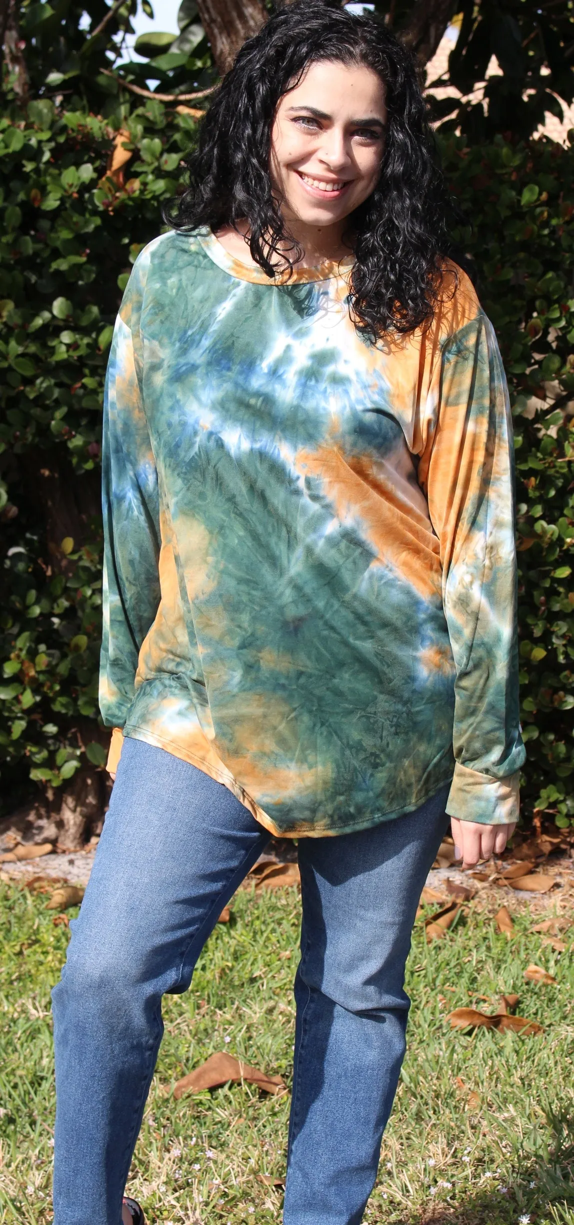 Tie Dye Long Sleeve Top, Olive