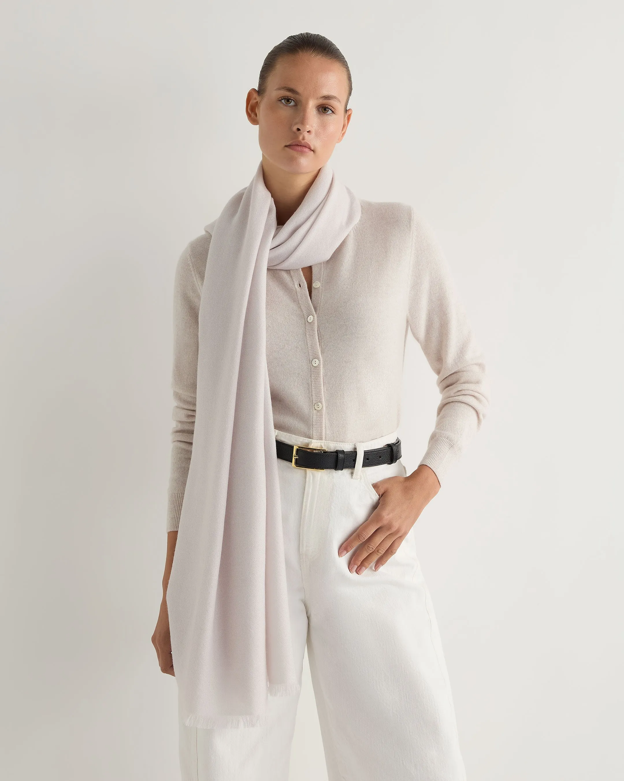 Unisex Short Ribbed Cashmere Scarf Frost White