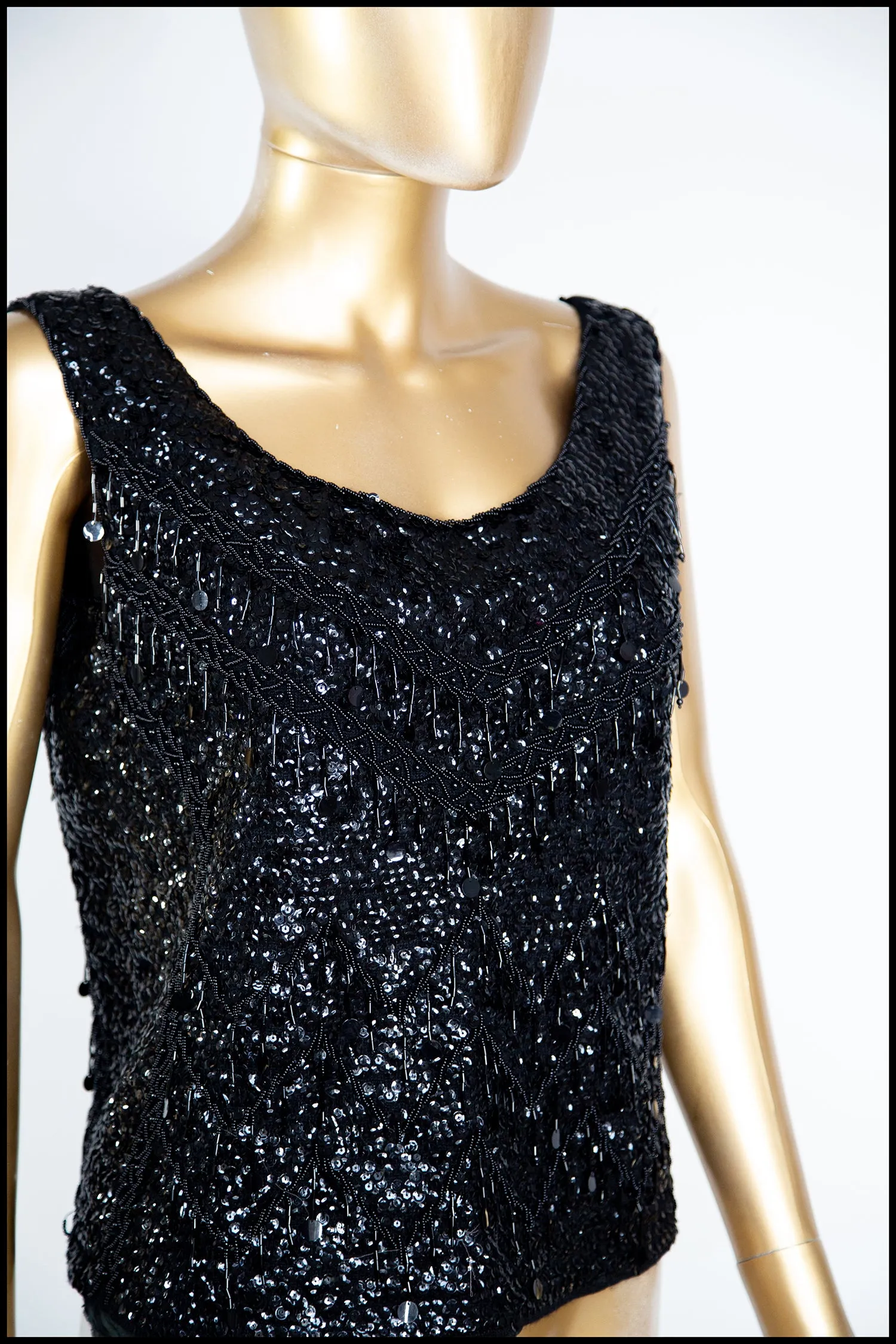 Vintage 1960s Black Sequin Vest Top