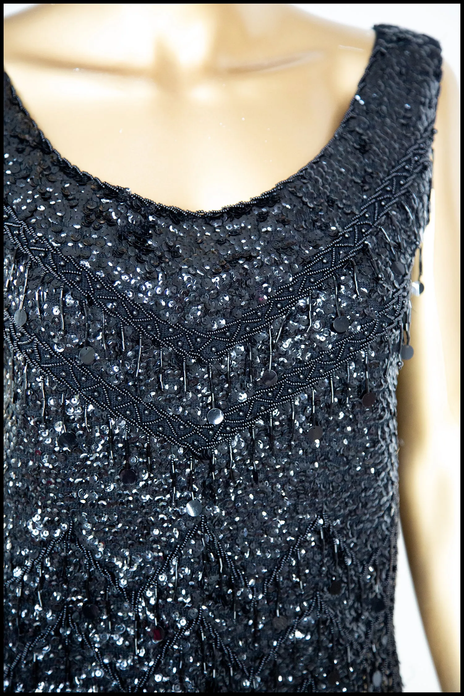 Vintage 1960s Black Sequin Vest Top