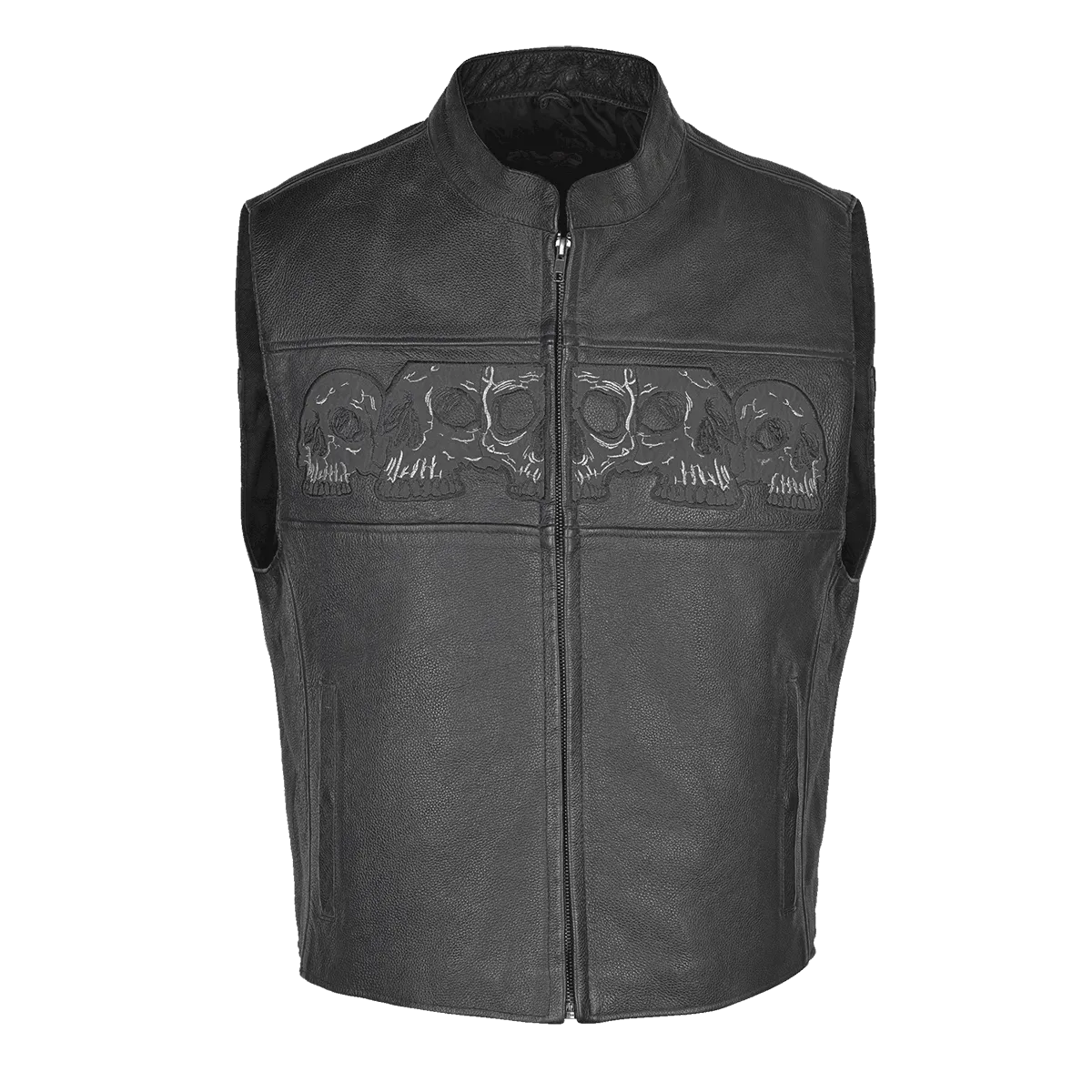 VL935 Vance Leather Men's Reflective Skull Vest with 4 Pockets