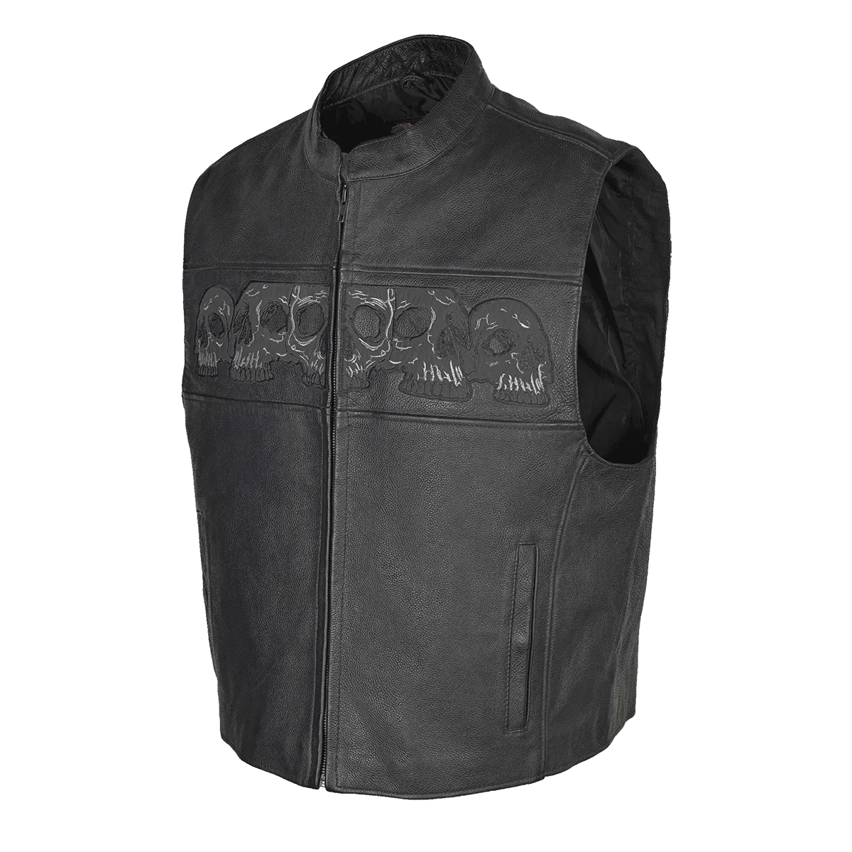 VL935 Vance Leather Men's Reflective Skull Vest with 4 Pockets