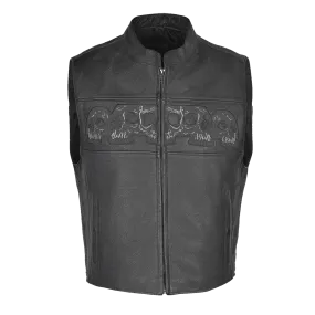 VL935 Vance Leather Men's Reflective Skull Vest with 4 Pockets