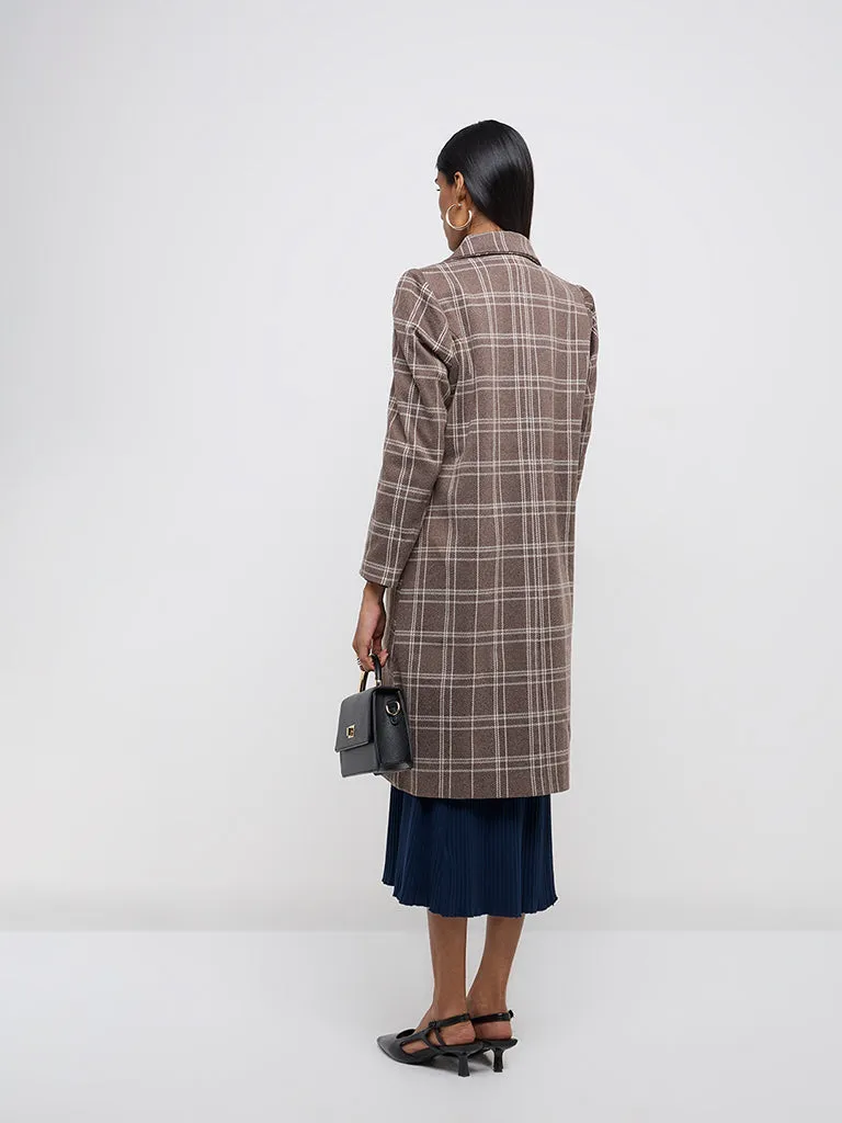 Wardrobe Dark Brown Checkered Long Coat