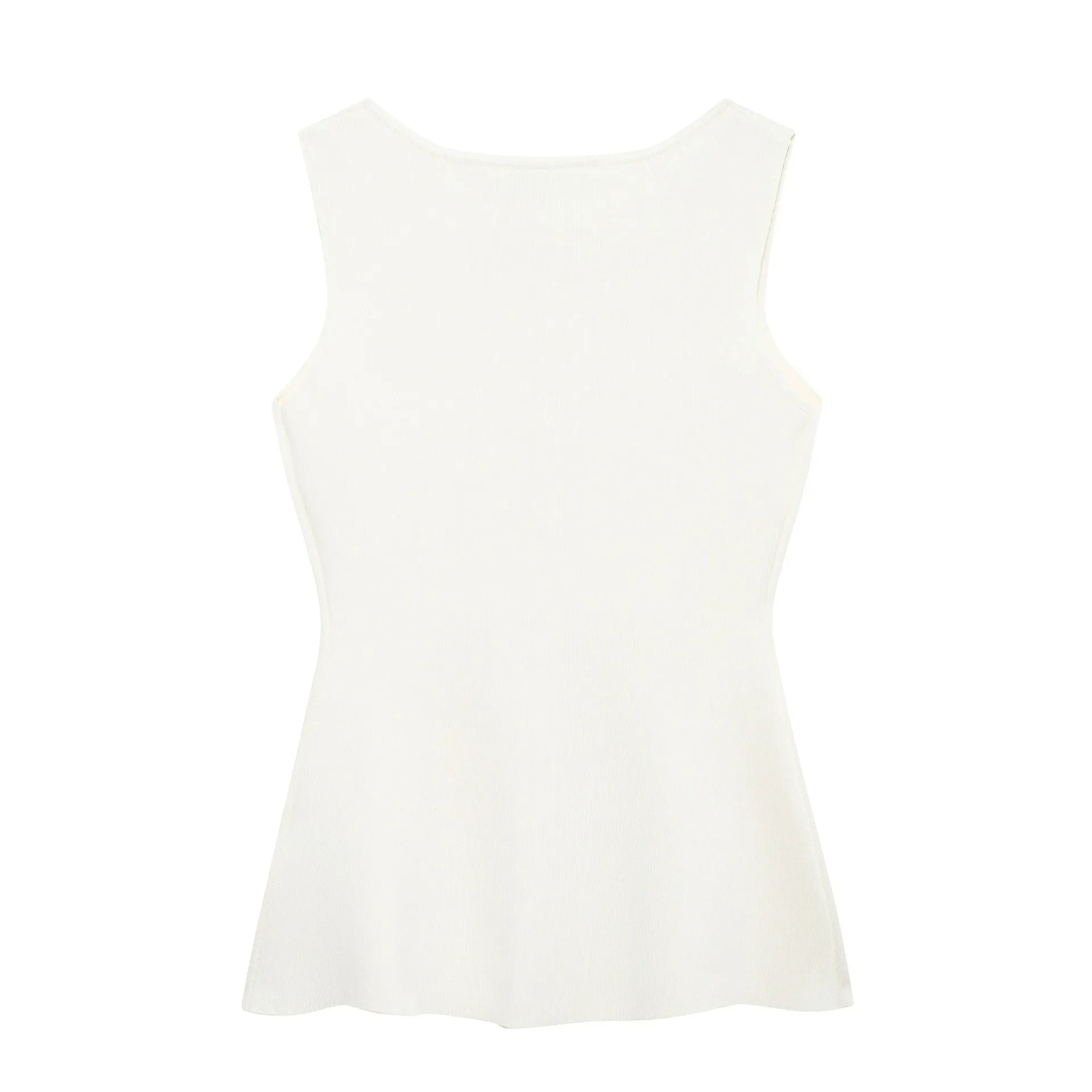 White Golden Button Embellished Flat Needle Vest Top