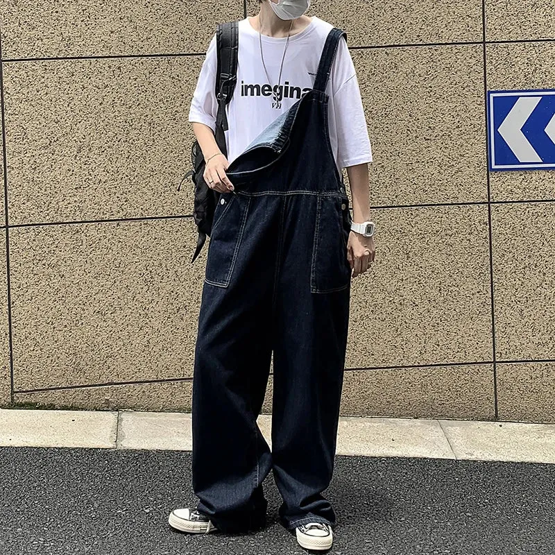 WIAOFELLAS -  Spring Autumn Men's Denim Overalls Trousers Fashion Loose Casual High Street Wide-leg Long Pants Jumpsuit Male Clothes