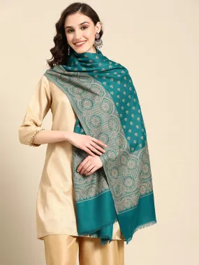 Women Sea Green & Beige Kashmiri Embroidery Shawl